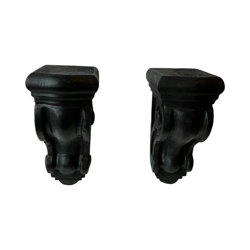 Set of 2 Black‎ Ornate Decorative Shelf Corbel Brackets B-OMLCA-8 9.75x4.5in